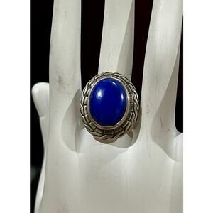Large STS Sterling Silver & Lapis Lazuli Basket Weave Statement Ring